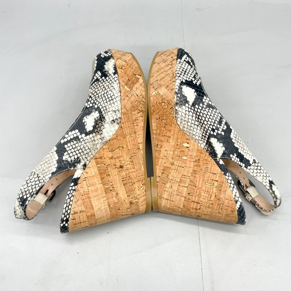 Stuart Weitzman Womens 6.5 Jean Sandals SnakePrint Cork Wedge Platform Slingback - Picture 11 of 11